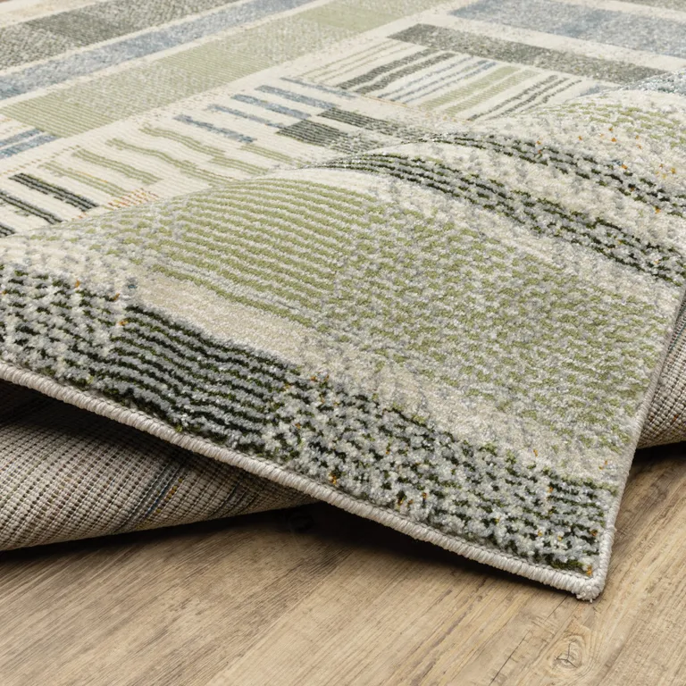 Green Grey And Ivory Geometric Power Loom Stain Resistant Area Rug Photo 5