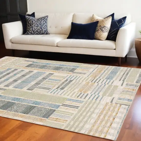 Gray and Ivory Geometric Power Loom Area Rug Photo 1