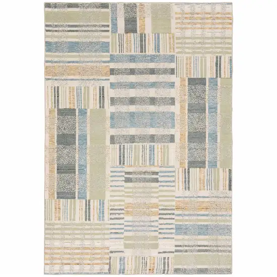 Green Grey And Ivory Geometric Power Loom Stain Resistant Area Rug Photo 1