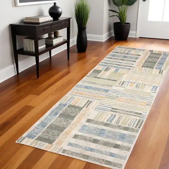 Gray and Ivory Geometric Power Loom Runner Rug Photo 1