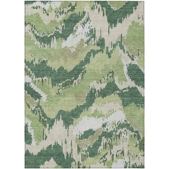 Green Ivory And Beige Abstract Washable Indoor Outdoor Area Rug Photo 2