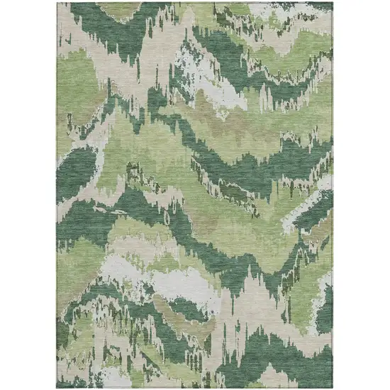 Green Ivory And Beige Abstract Washable Indoor Outdoor Area Rug Photo 7