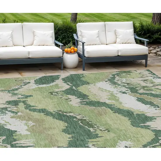 Green Ivory And Beige Abstract Washable Indoor Outdoor Area Rug Photo 1