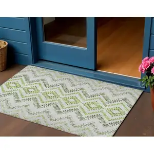 Photo of Green Ivory And Gray Geometric Washable Indoor Outdoor Area Rug