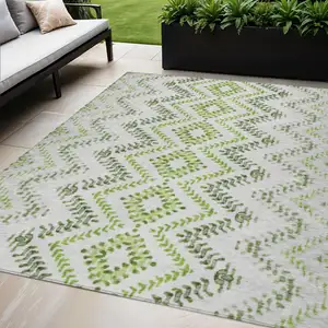 Photo of Green Ivory And Gray Geometric Washable Indoor Outdoor Area Rug