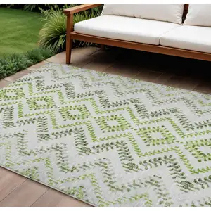 Photo of Green Ivory And Gray Geometric Washable Indoor Outdoor Area Rug