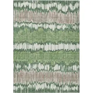 Photo of Green Ivory And Taupe Striped Washable Indoor Outdoor Area Rug