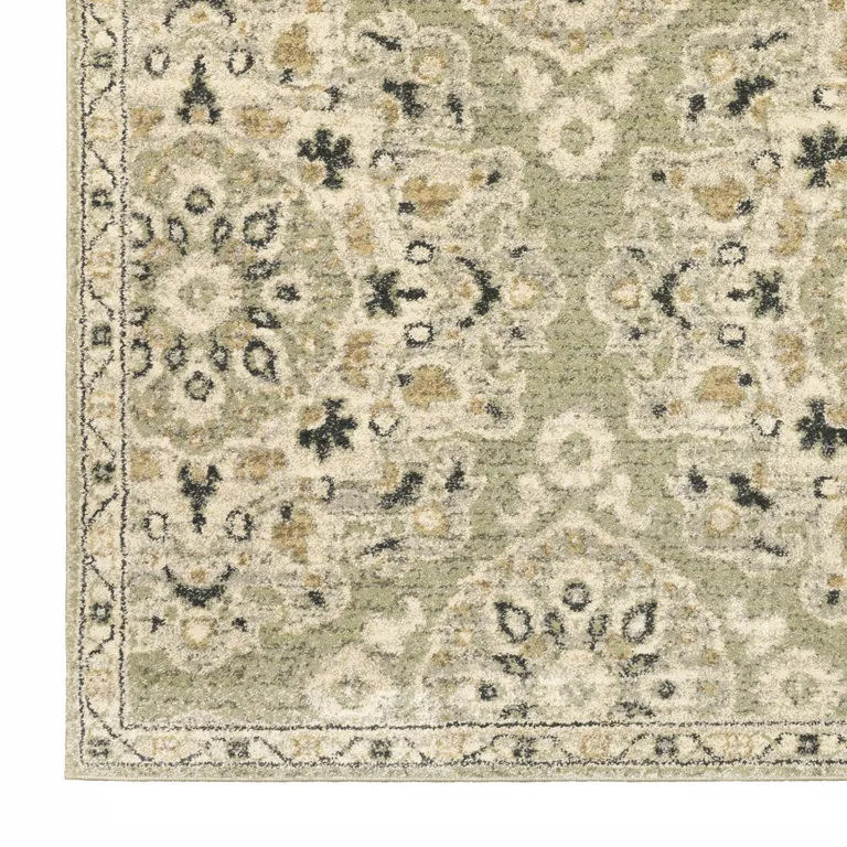 Green Ivory Grey And Tan Floral Power Loom Stain Resistant Area Rug Photo 2