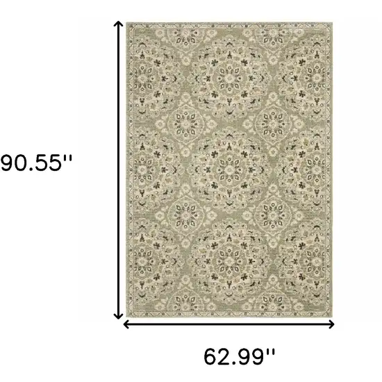 Green Ivory Grey And Tan Floral Power Loom Stain Resistant Area Rug Photo 10