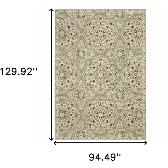 Green Ivory Grey And Tan Floral Power Loom Stain Resistant Area Rug Photo 10