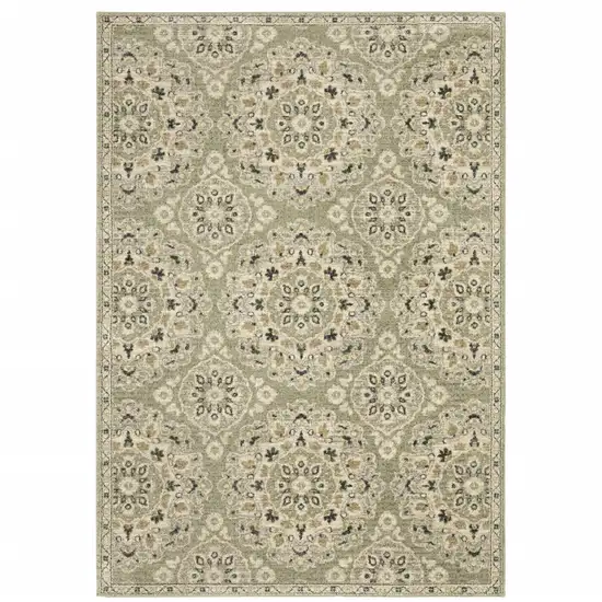 Green Ivory Grey And Tan Floral Power Loom Stain Resistant Area Rug Photo 1