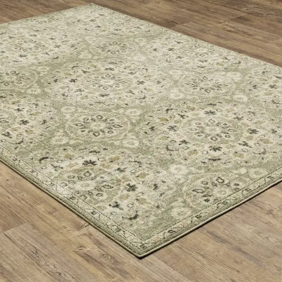 Green Ivory Grey And Tan Floral Power Loom Stain Resistant Area Rug Photo 6