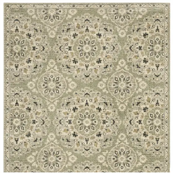 Green Ivory Grey And Tan Floral Power Loom Stain Resistant Area Rug Photo 6