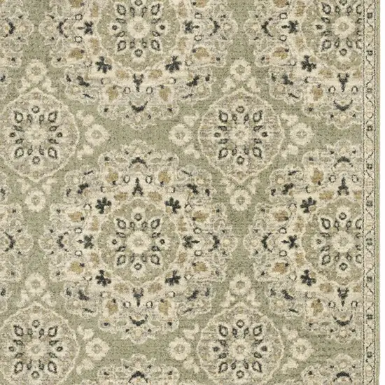 Green Ivory Grey And Tan Floral Power Loom Stain Resistant Area Rug Photo 5