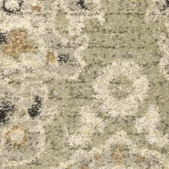 Green Ivory Grey And Tan Floral Power Loom Stain Resistant Runner Rug Photo 9