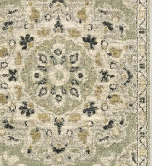 2' X 8' Green Ivory Grey And Tan Floral Power Loom Stain Resistant Runner Rug Photo 4