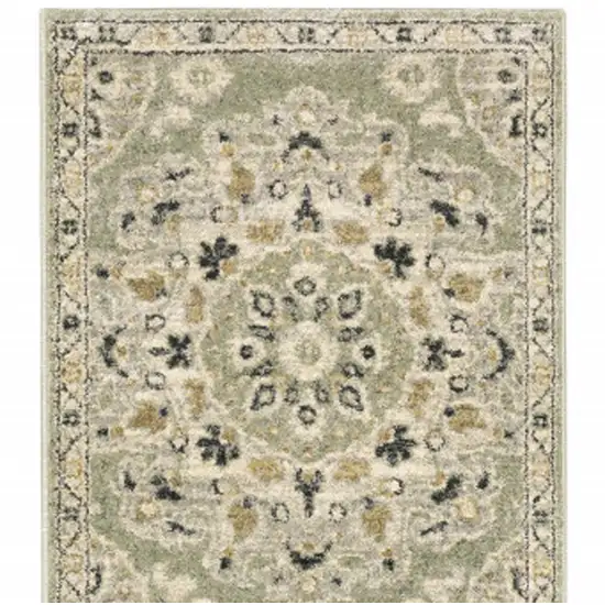 2' X 8' Green Ivory Grey And Tan Floral Power Loom Stain Resistant Runner Rug Photo 5