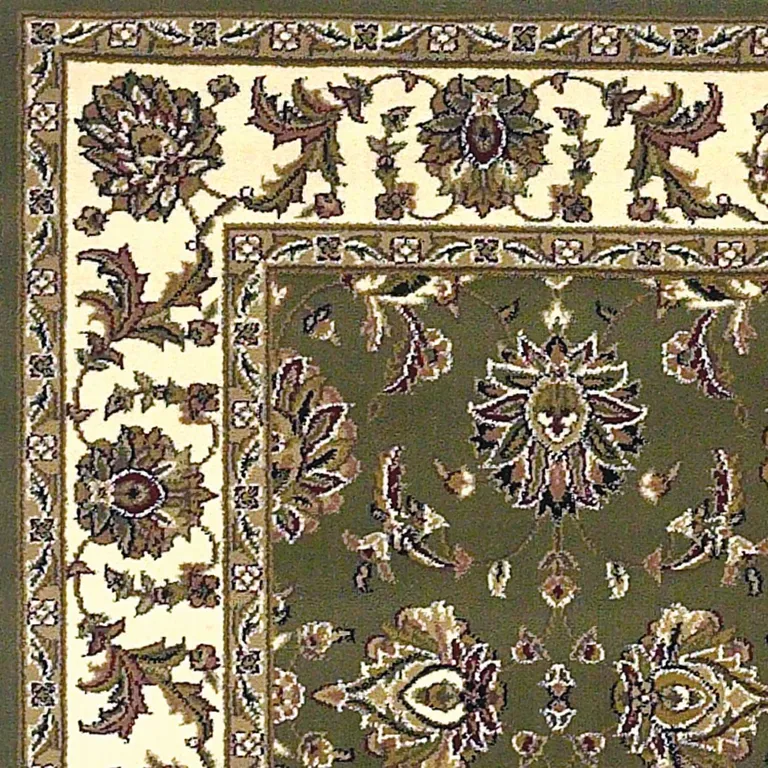 Green Ivory Machine Woven Floral Traditional Indoor Area Rug Photo 2