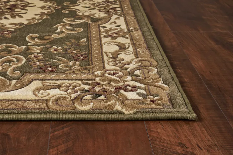 Green Ivory Machine Woven Hand Carved Floral Medallion Indoor Accent Rug Photo 4