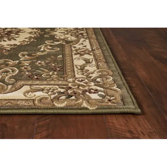 Green Ivory Machine Woven Hand Carved Floral Medallion Indoor Accent Rug Photo 4