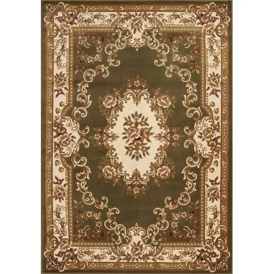 Green Ivory Machine Woven Hand Carved Floral Medallion Indoor Accent Rug Photo 1