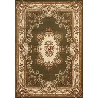 Photo of Green Ivory Machine Woven Hand Carved Floral Medallion Indoor Accent Rug