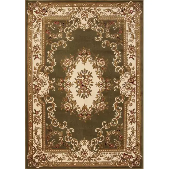 2'X3' Green Ivory Machine Woven Hand Carved Floral Medallion Indoor Accent Rug Photo 5