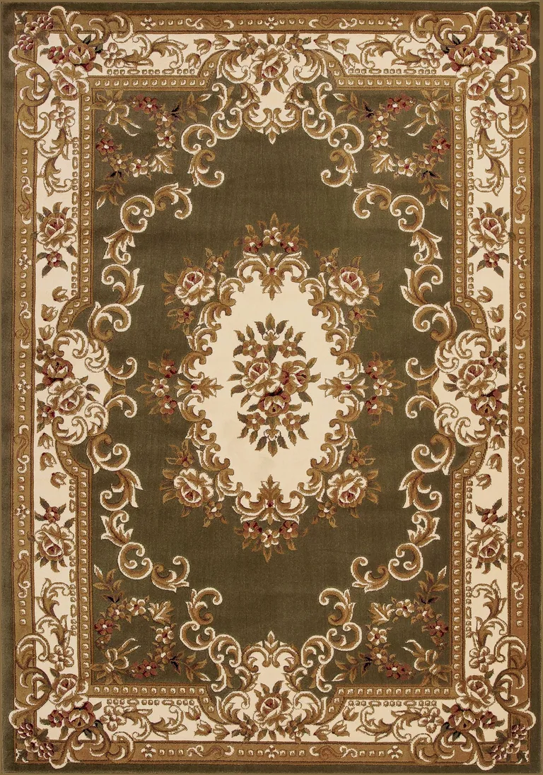 Green Ivory Machine Woven Hand Carved Floral Medallion Indoor Accent Rug Photo 1