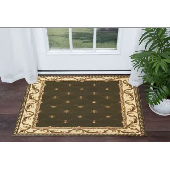 3'X5' Green Machine Woven Hand Carved Fleur De Lis Indoor Area Rug Photo 1