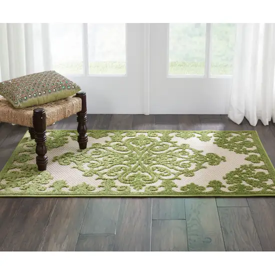 Green Damask Indoor Outdoor Area Rug Photo 6