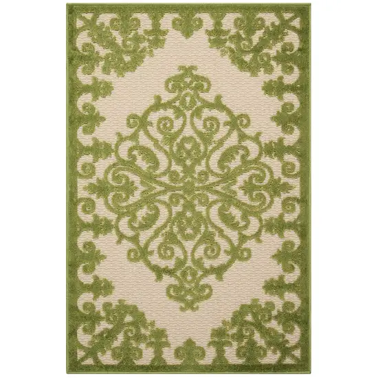 Green Damask Indoor Outdoor Area Rug Photo 2