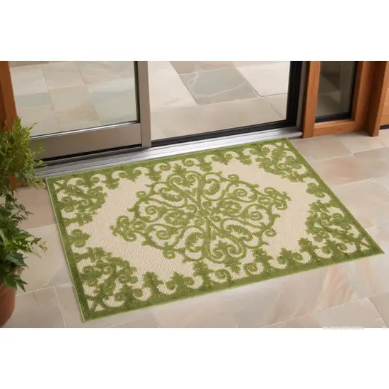 Green Damask Indoor Outdoor Area Rug Photo 1