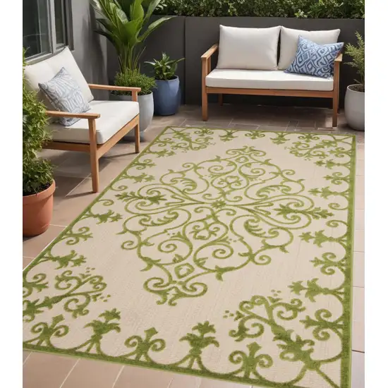 Green Damask Indoor Outdoor Area Rug Photo 1