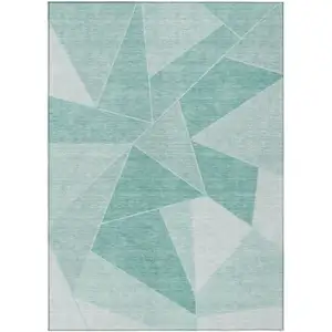 Photo of Green Mint Green And Aqua Geometric Washable Indoor Outdoor Area Rug