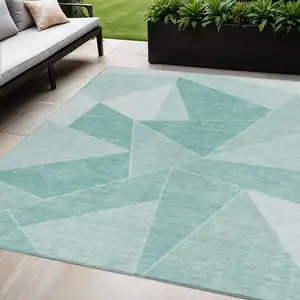 Photo of Green Mint Green And Aqua Geometric Washable Indoor Outdoor Area Rug