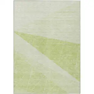 Photo of Green Mint Green And Ivory Geometric Washable Indoor Outdoor Area Rug