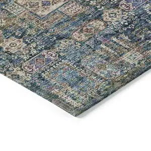 Photo of Green Navy Blue And Ivory Oriental Washable Indoor Outdoor Area Rug