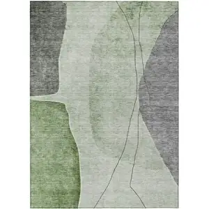 Photo of Green Olive Green And Gray Abstract Washable Indoor Outdoor Area Rug