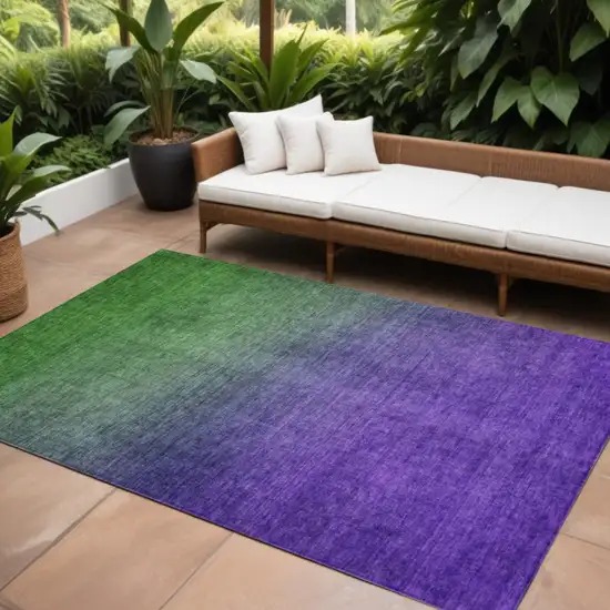 Green Purple And Charcoal Ombre Washable Indoor Outdoor Area Rug Photo 1