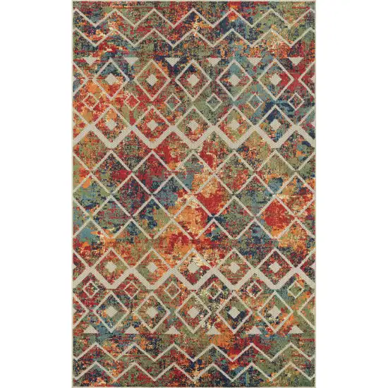 Green Orange and Red Geometric Stain Resistant Indoor Outdoor Area Rug Photo 2