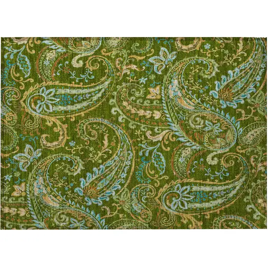 Green Paisley Washable Non Skid Indoor Outdoor Area Rug Photo 5