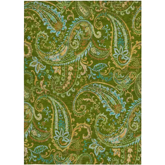 Green Paisley Washable Non Skid Indoor Outdoor Area Rug Photo 4