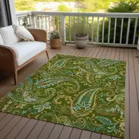 Photo of Green Paisley Washable Non Skid Indoor Outdoor Area Rug