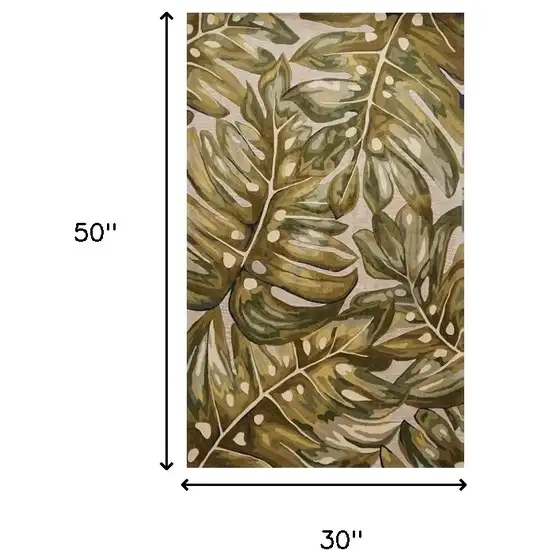 Green Palm Leaves Wool Area Rug Photo 3