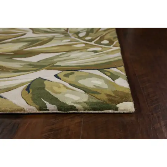 Green Palm Leaves Wool Area Rug Photo 5