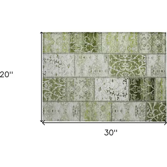 Green Patchwork Washable Non Skid Indoor Outdoor Area Rug Photo 3