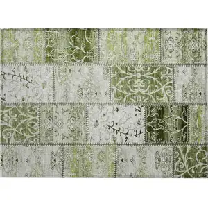 Photo of Green Patchwork Washable Non Skid Indoor Outdoor Area Rug