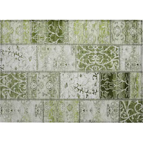 Green Patchwork Washable Non Skid Indoor Outdoor Area Rug Photo 2