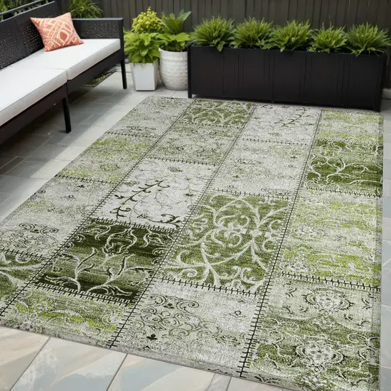 Green Patchwork Washable Non Skid Indoor Outdoor Area Rug Photo 1