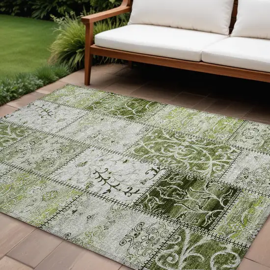 Green Patchwork Washable Non Skid Indoor Outdoor Area Rug Photo 1